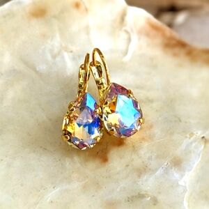 Divine Sparkling Lavender AB Swarovski Crystal In 18k Gold Plated Earrings
